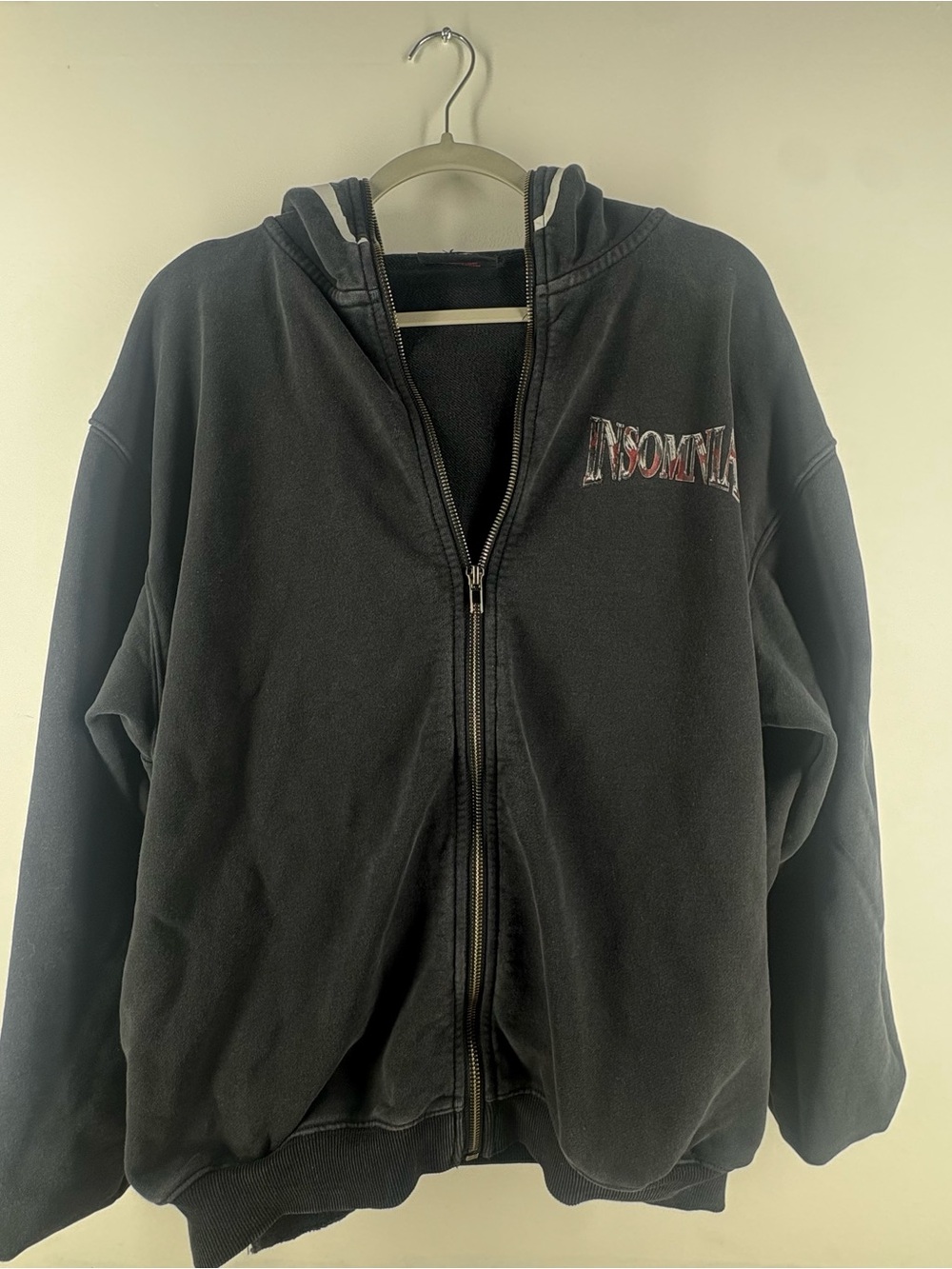 Insomnia Black Zip Hoodie with Red Logo Tag